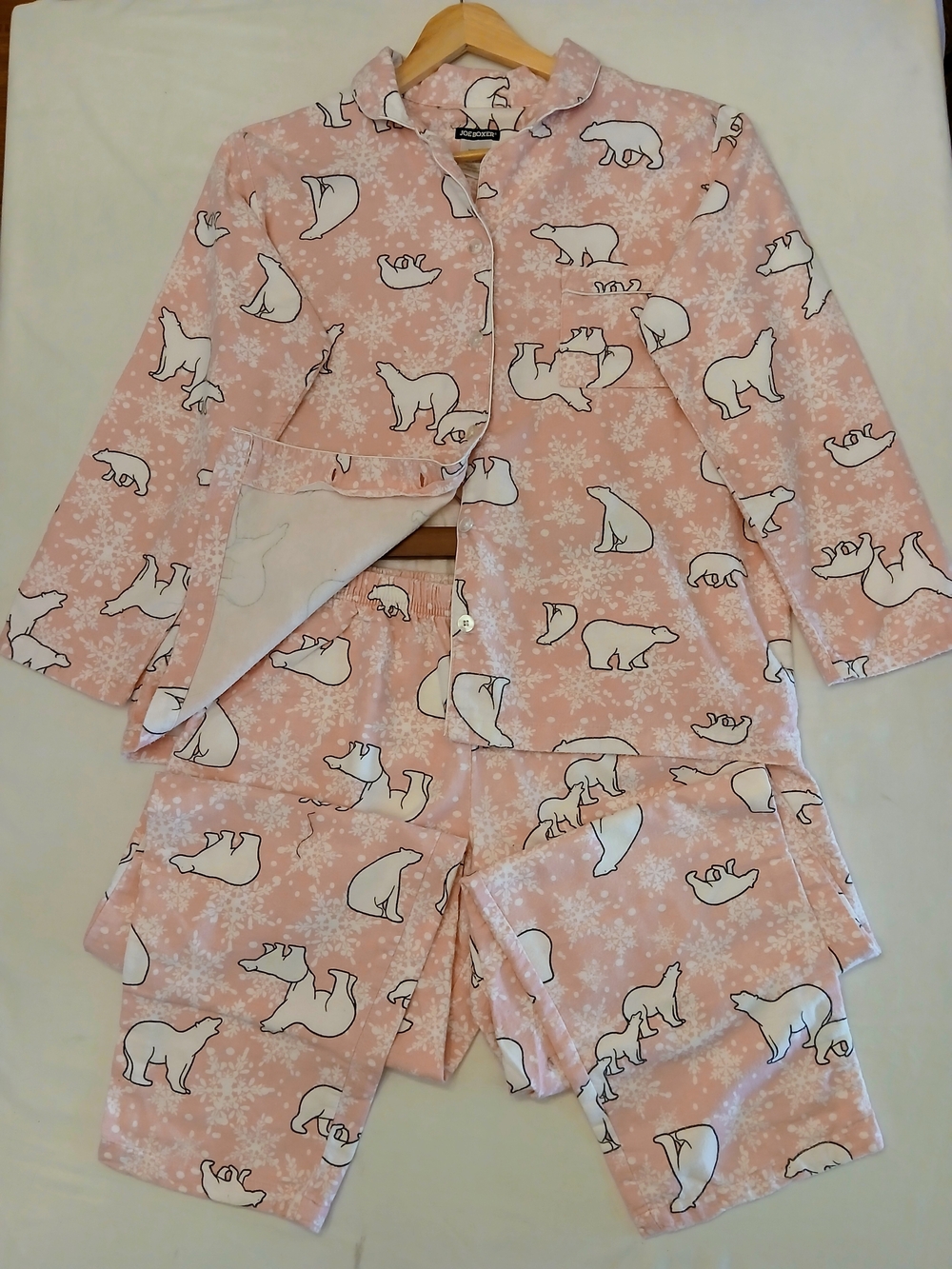 Joe Boxer Women’s 2-Piece Flannel Pajama Set Pink Polar Bear Snowflake